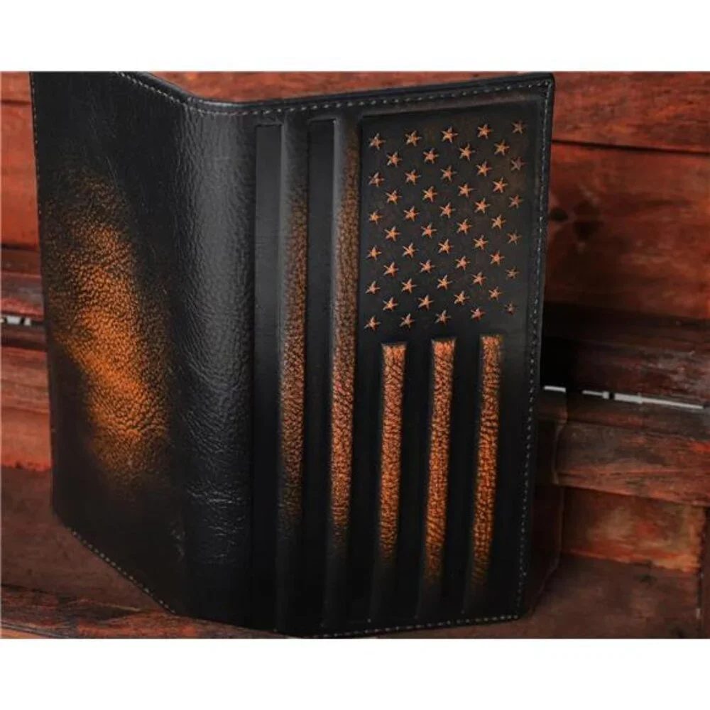 Flag Long Wallet For Men Full Grain Leather with Hand Burnished Rfid Blocking